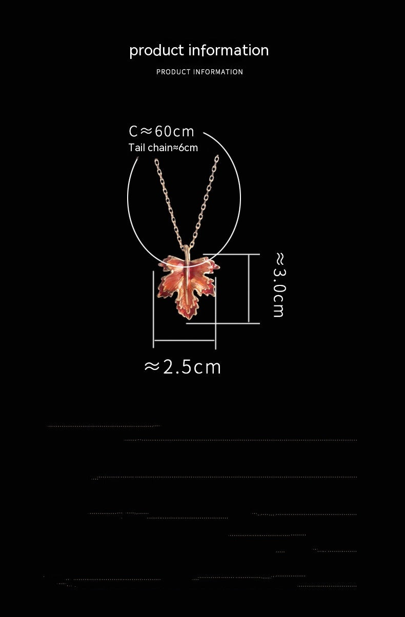Maple Leaf Enamel Drip Glazed Long Necklace For Women
