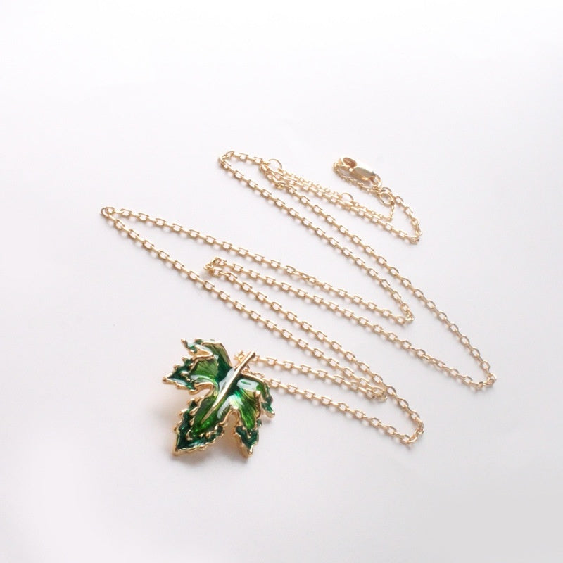 Maple Leaf Enamel Drip Glazed Long Necklace For Women