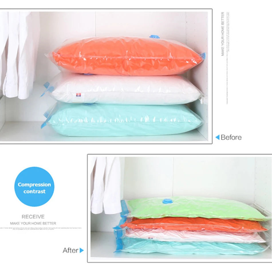 5PCS Vacuum Storage Bags Travel Compression Package Compressed Closet Home Organizer for Pillows Clothes Bedding Foldable Seal