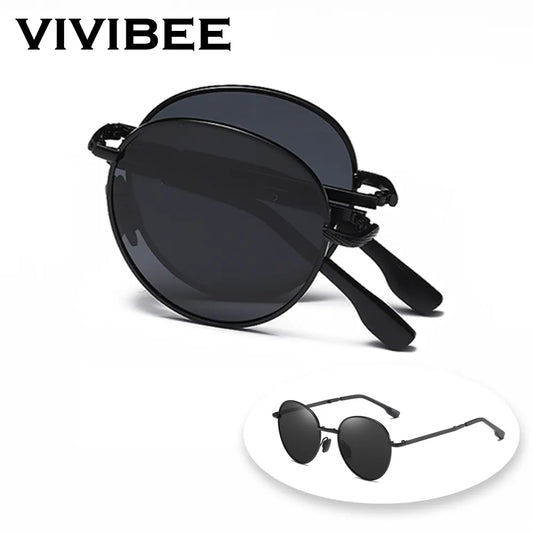 VIVIBEE 2023 Trending Square Black Folding Polarized Sunglasses Women Light Mirror Blue Fold Shades Titanium Alloy Sun Glasses