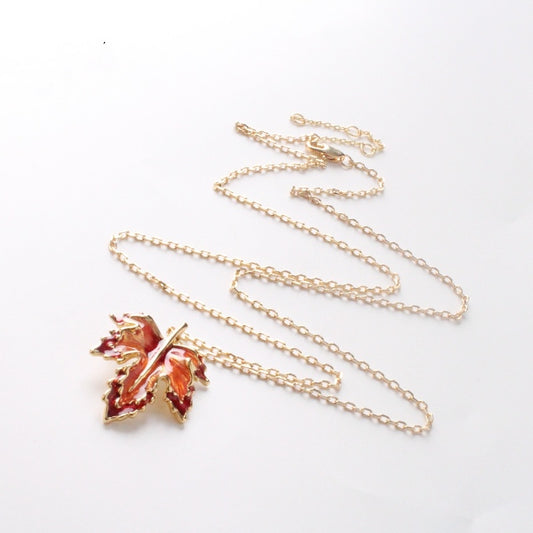 Maple Leaf Enamel Drip Glazed Long Necklace For Women